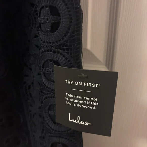 Lulus Cocktail Ready Navy Blue Crochet Lace Midi Dress - Size XL NWT - Picture 4 of 14